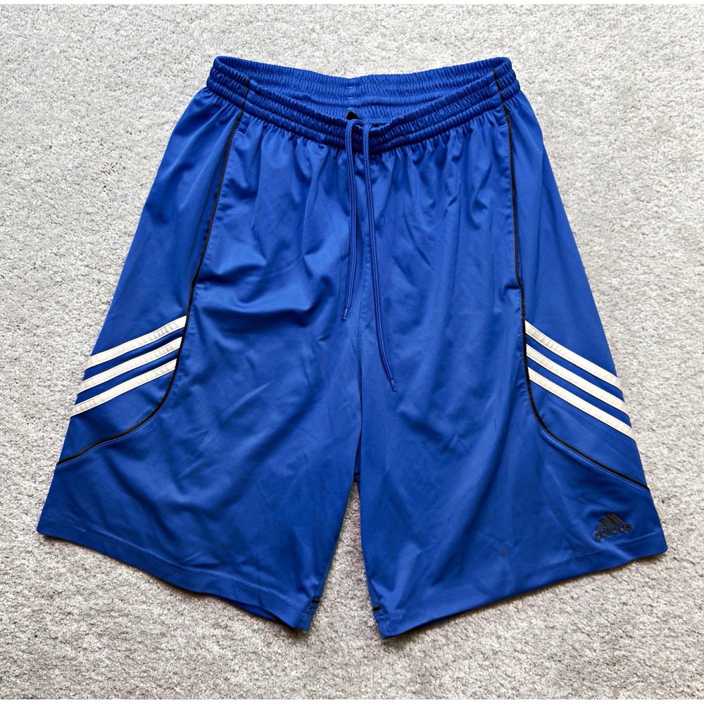 Adidas Athletic Shorts Mens Medium Blue 3 Stripe Basketball Gym Training Flawed